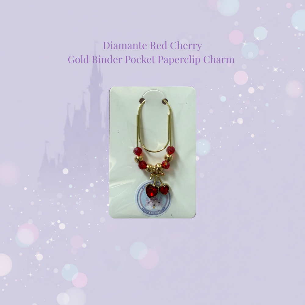 🍒✨ Diamante Cherry Binder Pocket Charms ✨🍒 | Silver & Gold Paperclip