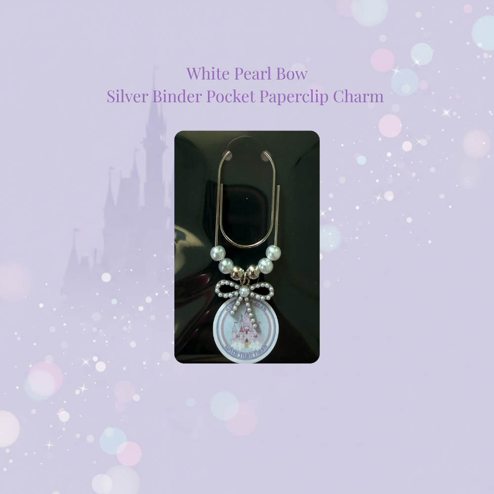 🎀✨ Pearl Bow Binder Pocket Charm ✨🎀 | Silver Paperclip