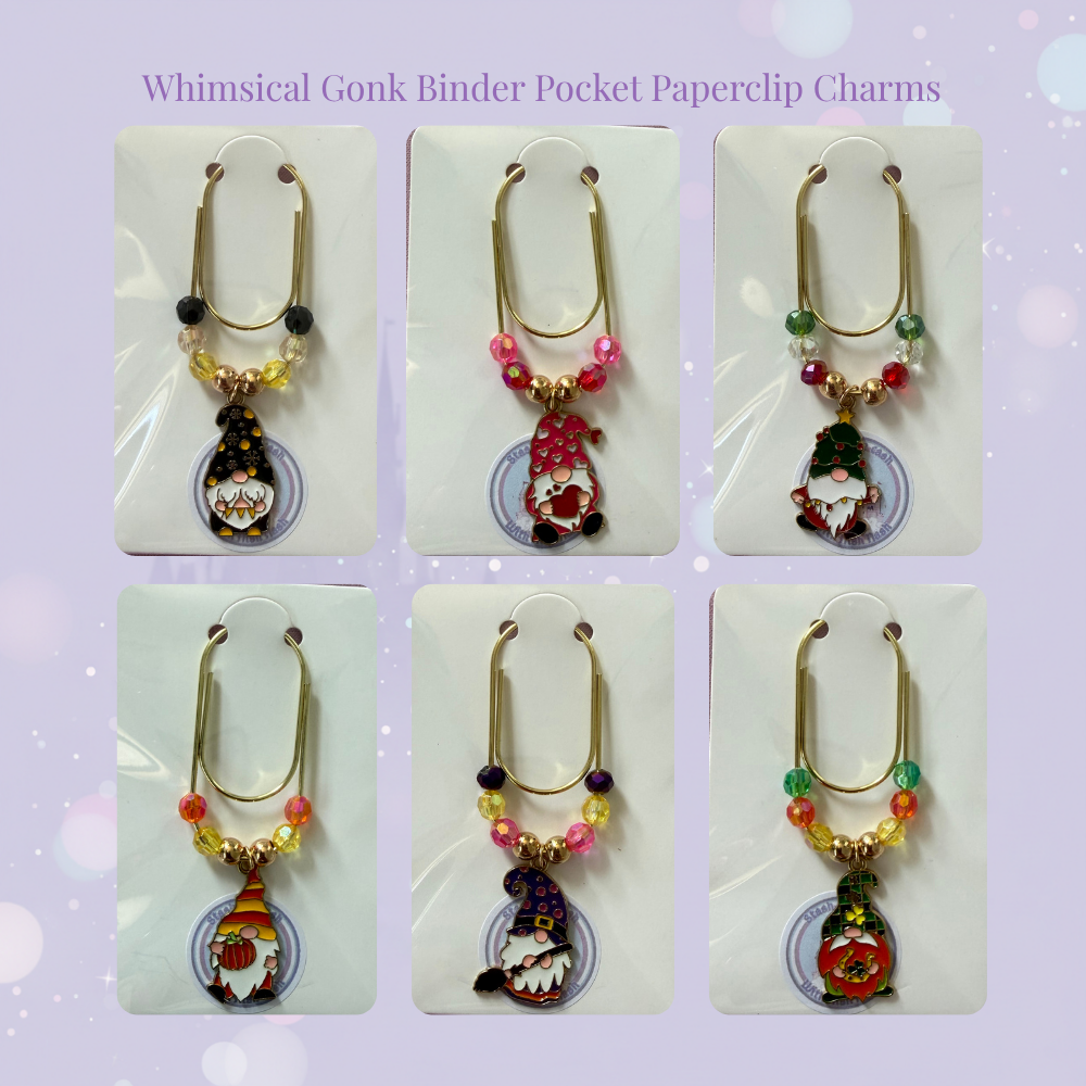 🪆✨ Seasonal Gonk Binder Pocket Charms ✨🪆 | Gold Paperclip