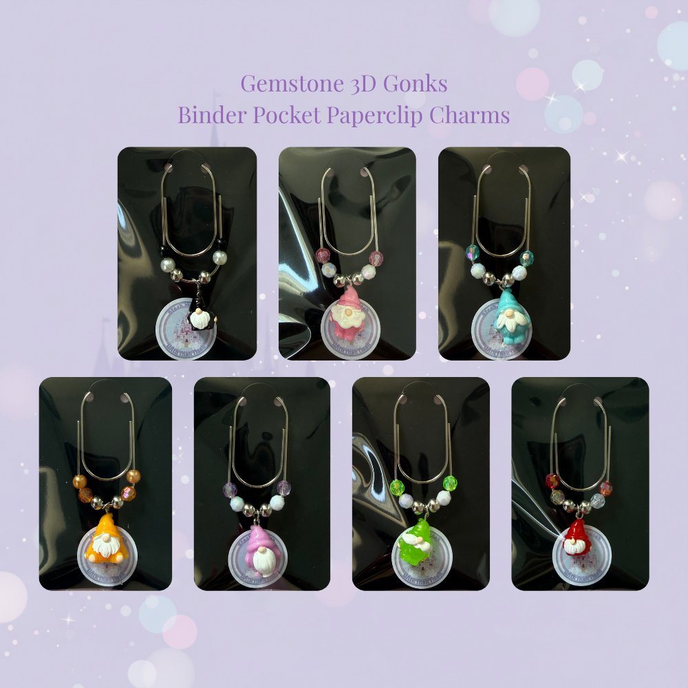🪆✨ Gemstone 3D Gonk Binder Pocket Charms ✨🪆 | Silver Paperclip