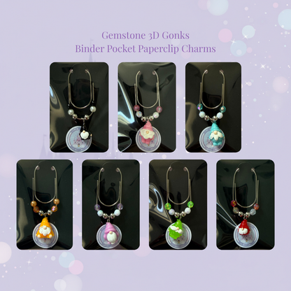 🪆✨ Gemstone 3D Gonk Binder Pocket Charms ✨🪆 | Silver Paperclip