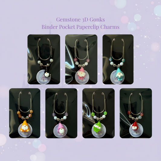 🪆✨ Gemstone 3D Gonk Binder Pocket Charms ✨🪆 | Silver Paperclip