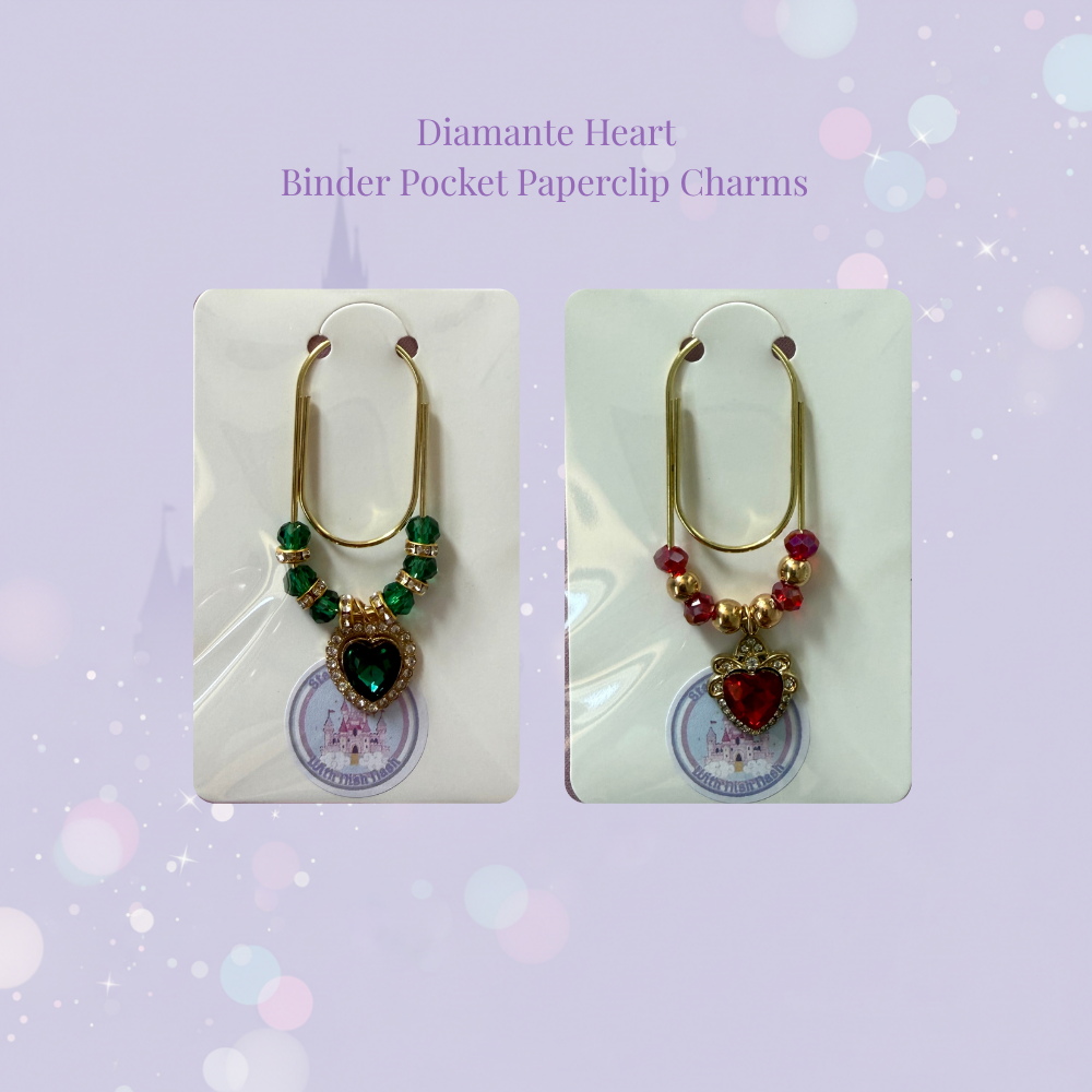 📎✨ Diamante Heart Binder Pocket Charms ✨📎 | Gold Paperclip
