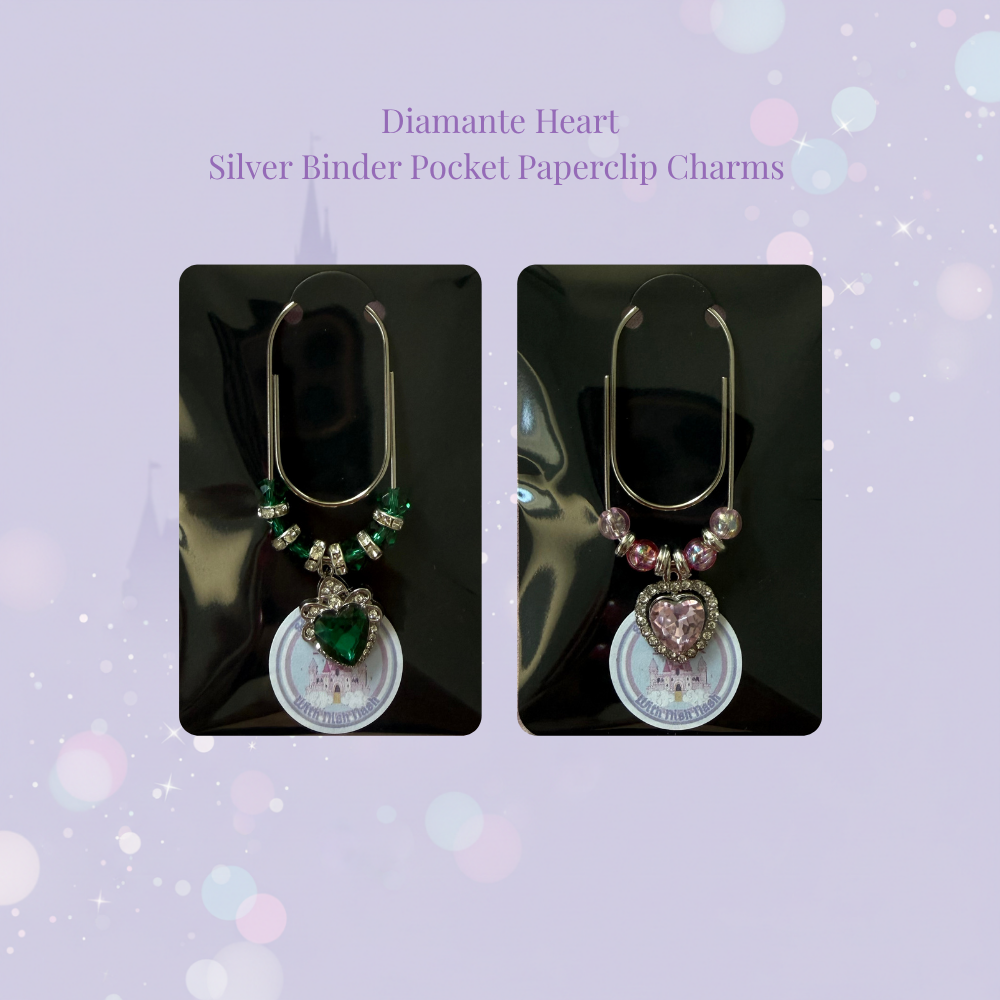 📎✨ Diamante Heart Binder Pocket Charms ✨📎 | Silver Paperclip