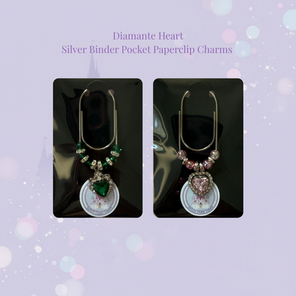 📎✨ Diamante Heart Binder Pocket Charms ✨📎 | Silver Paperclip