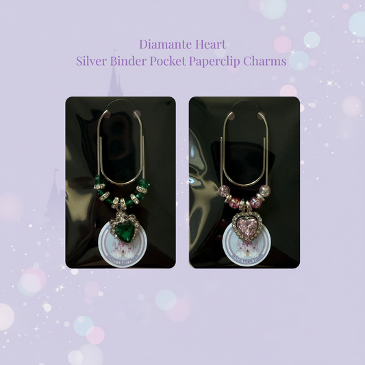 📎✨ Diamante Heart Binder Pocket Charms ✨📎 | Silver Paperclip