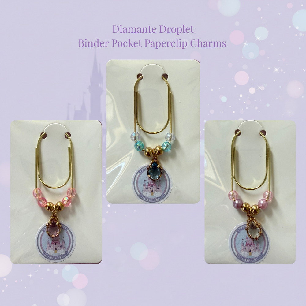 💧✨ Diamante Droplet Binder Pocket Charms ✨💧 | Gold Paperclip