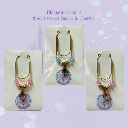 💧✨ Diamante Droplet Binder Pocket Charms ✨💧 | Gold Paperclip