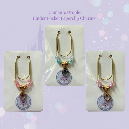 💧✨ Diamante Droplet Binder Pocket Charms ✨💧 | Gold Paperclip
