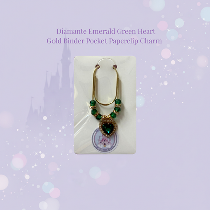 📎✨ Diamante Heart Binder Pocket Charms ✨📎 | Gold Paperclip