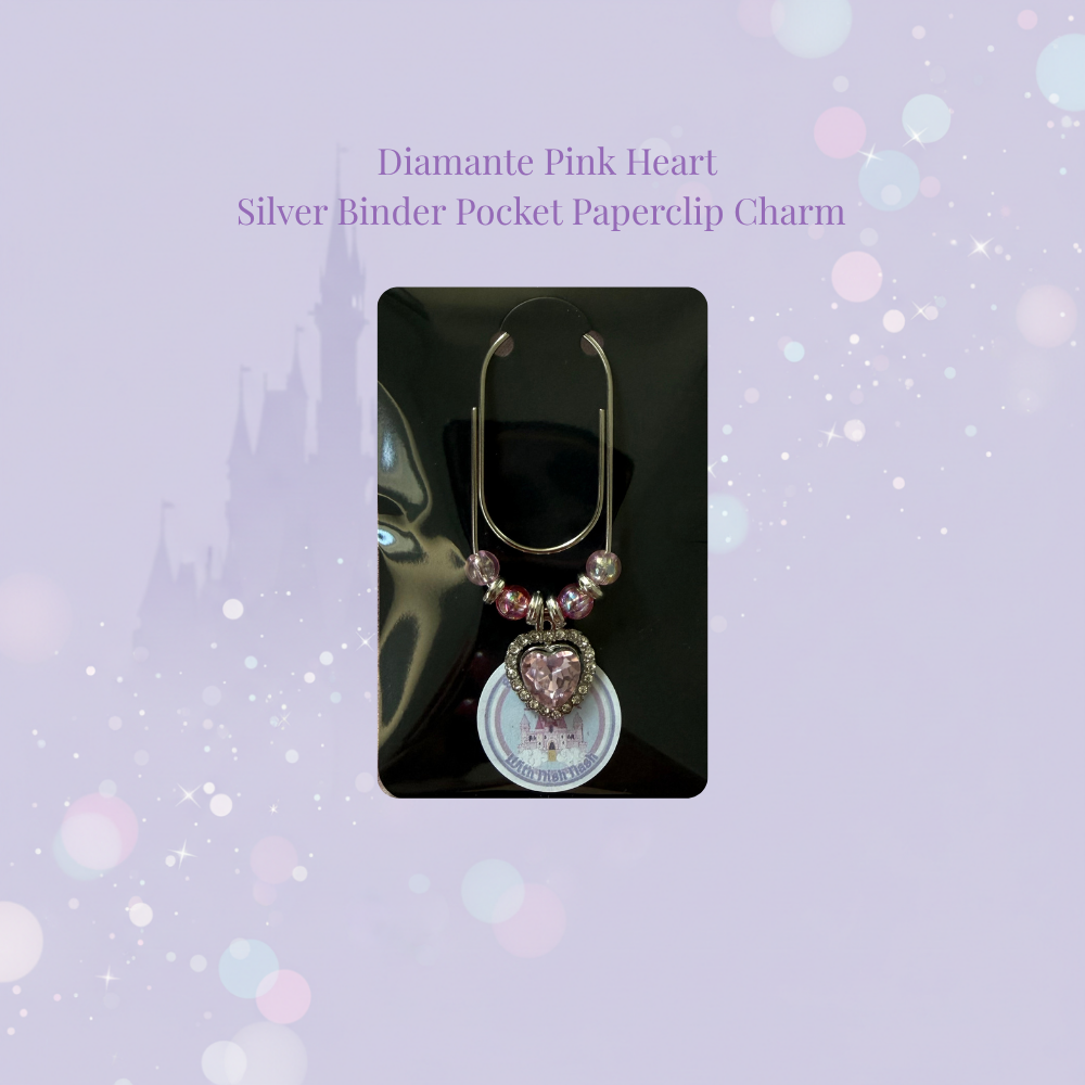 📎✨ Diamante Heart Binder Pocket Charms ✨📎 | Silver Paperclip