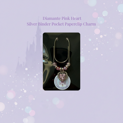 📎✨ Diamante Heart Binder Pocket Charms ✨📎 | Silver Paperclip