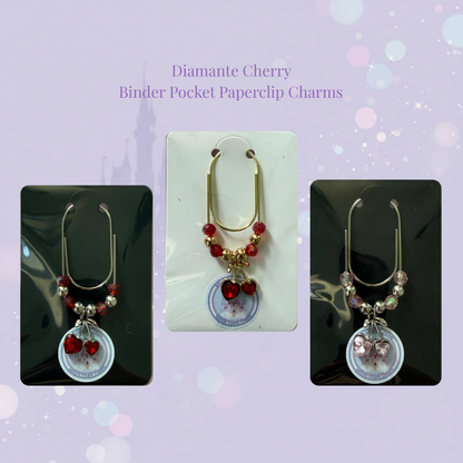 🍒✨ Diamante Cherry Binder Pocket Charms ✨🍒 | Silver & Gold Paperclip