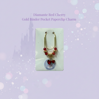 🍒✨ Diamante Cherry Binder Pocket Charms ✨🍒 | Silver & Gold Paperclip