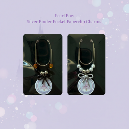 🎀✨ Pearl Bow Binder Pocket Charm ✨🎀 | Silver Paperclip