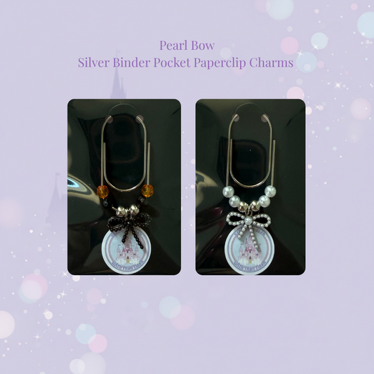 🎀✨ Pearl Bow Binder Pocket Charm ✨🎀 | Silver Paperclip