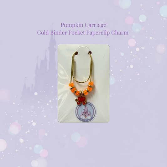 🎃✨ Pumpkin Carriage Binder Pocket Charm ✨🎃 | Gold Paperclip