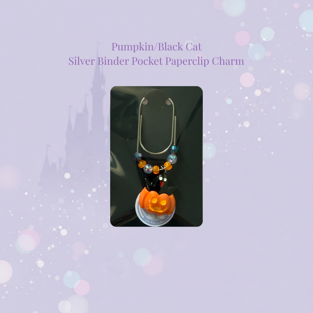 🎃🐱 Pumpkin Cat Binder Pocket Charm 🐱🎃 | Silver Paperclip