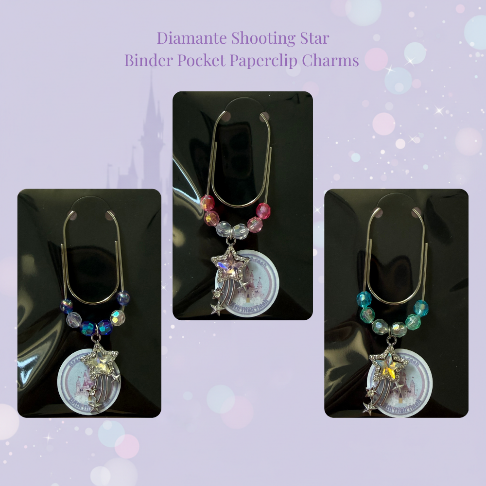 🌟✨ Diamante Shooting Star Binder Pocket Charms ✨🌟 | Silver Paperclip