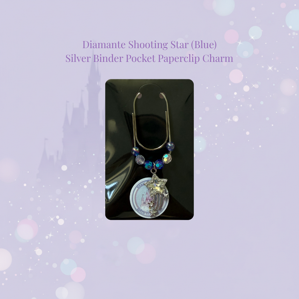🌟✨ Diamante Shooting Star Binder Pocket Charms ✨🌟 | Silver Paperclip