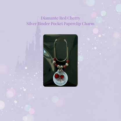 🍒✨ Diamante Cherry Binder Pocket Charms ✨🍒 | Silver & Gold Paperclip