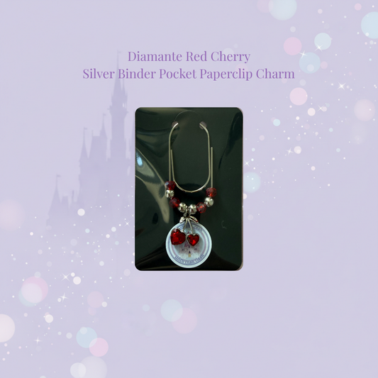 🍒✨ Diamante Cherry Binder Pocket Charms ✨🍒 | Silver & Gold Paperclip