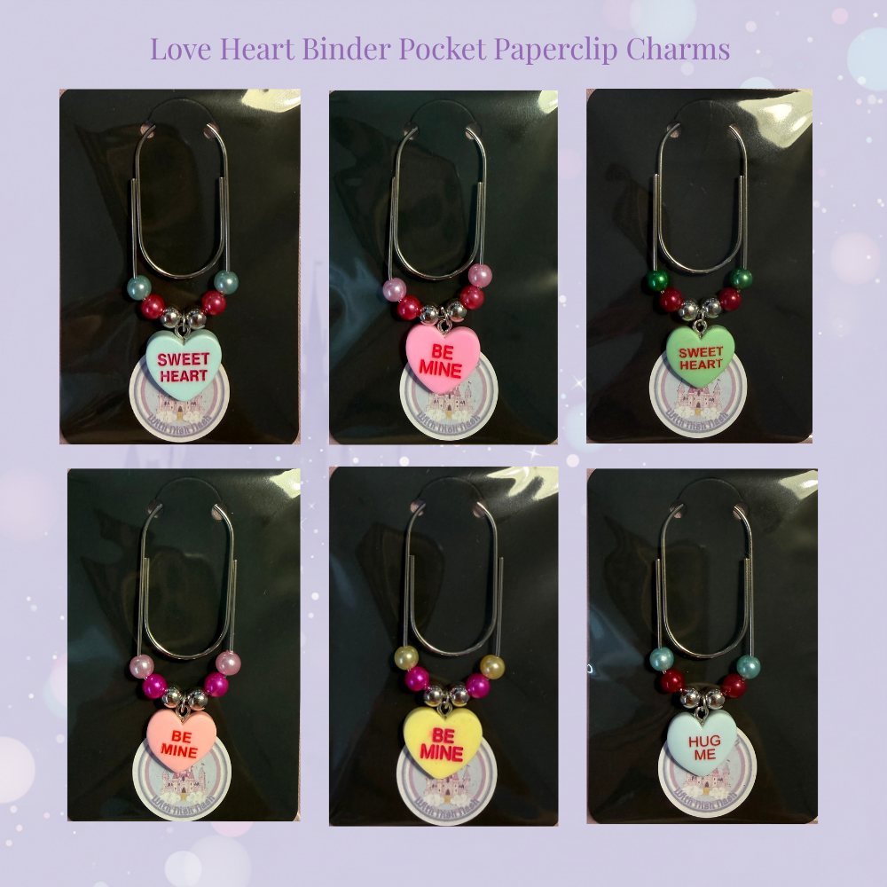 💞 Love Heart Binder Pocket Paperclip Charms 💞